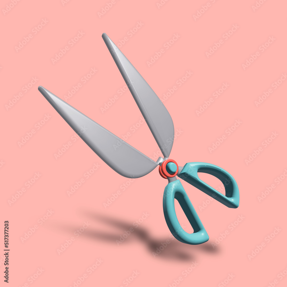 3D illustration of scissors with cyan handle 3D illustration of scissors with cyan handle