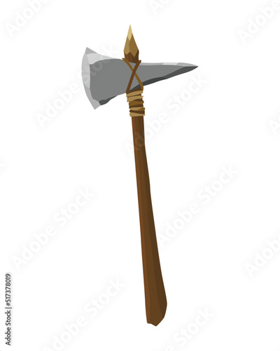 Ancient age stone tool for hunting or work. Cartoon axe, prehistoric caveman instrument. Vector illustration of primitive culture tool in flat style isolated on white background