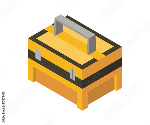 Isometric toolbox for hand tool. Detailed icon of tool for handyman repair. Vector equipment of builder instrument. Tool supplies on white background