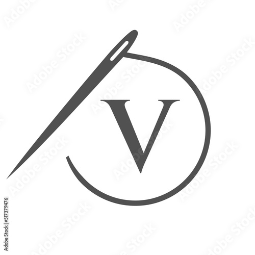 Letter V Tailor Logo, Needle and Thread Logotype for Garment, Embroider, Textile, Fashion, Cloth, Fabric