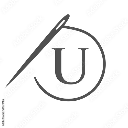 Letter U Tailor Logo, Needle and Thread Logotype for Garment, Embroider, Textile, Fashion, Cloth, Fabric