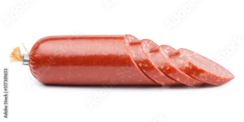 Sliced salami smoked sausage, isolated on white background © Yeti Studio