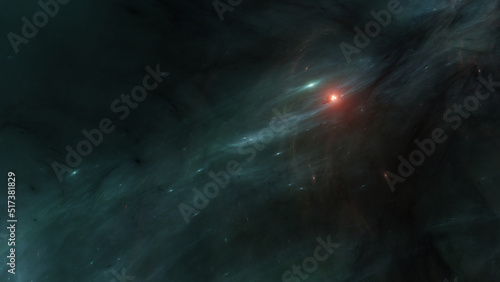Fototapeta Naklejka Na Ścianę i Meble -  A space ship is surveying a colorful nebula (3D Rendering)