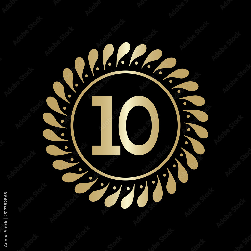 Fototapeta premium golden leaf initial number 10 logo. modern icon,template design