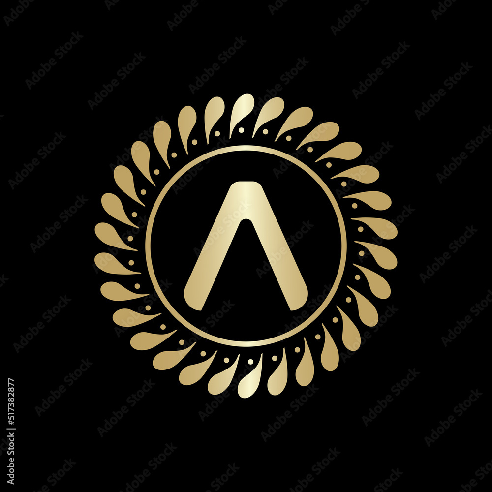 Fototapeta premium Initial A Golden leaf and circle logo design vector. Golden beauty A Logo and business symbol and alphabets vector design