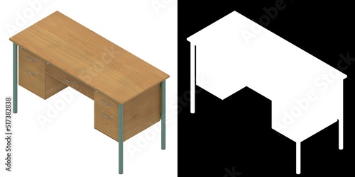 3D rendering illustration of a teacher desk with five drawers