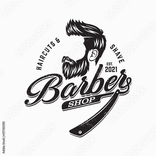 Vector vintage barber shop logo for your design. For Label, Badge, Sign or Advertising. Hipster Man, Hairdresser Logo.