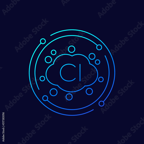 Chlorine gas icon, linear design