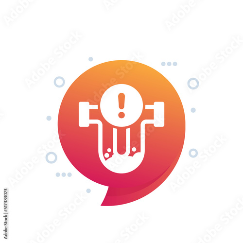 Clog in pipe warning icon, vector