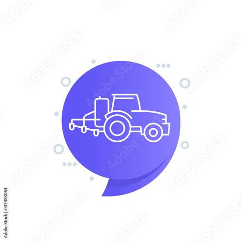 tractor, agrimotor with sprayer line vector icon