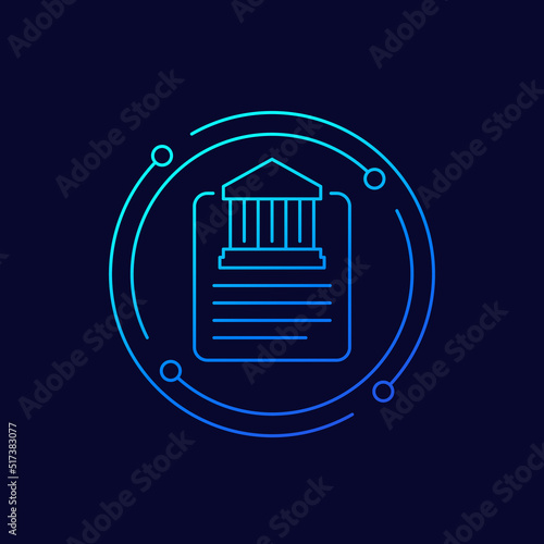 Bank document icon, linear design