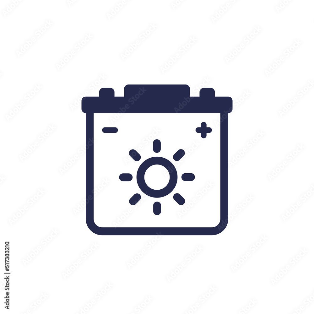 storing solar energy icon with battery on white storing solar energy icon with battery on white