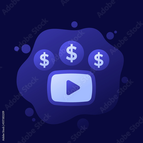 Video monetization icon, vector design