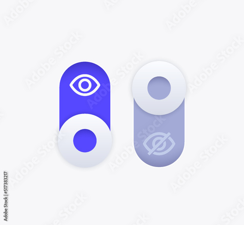visible and hidden, toggle switch buttons, vector design