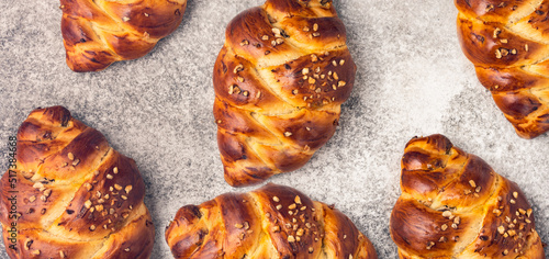 Fényképezés Homemade braided challah bread on vintage background