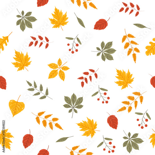 Seamless pattern with autumn leaves. Perfect for wallpaper, gift paper, pattern fills, web page background, autumn greeting cards. Vector illustration.
