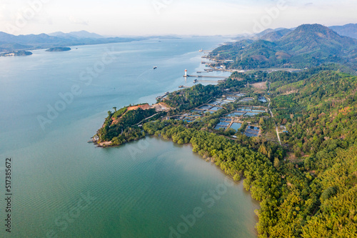 Aerial city view of Ranong and its estuary, Thailand