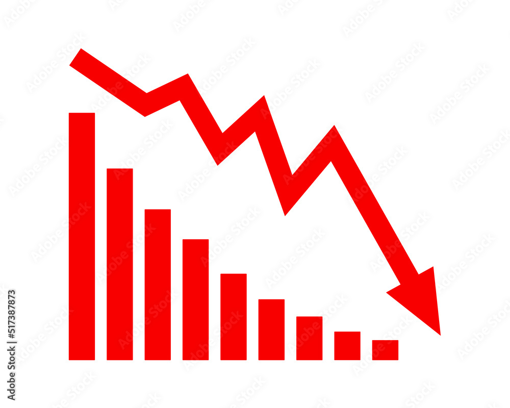 Red Arrow Going Down Stock Icon On White Background Decrease 
