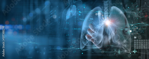 Canvas Print Radiology Doctor working diagnose treatment virtual Human Lungs and long Covid 19 on modern interface screen