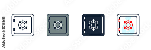 bank safe icon logo vector illustration. security metal safes symbol template for graphic and web design collection