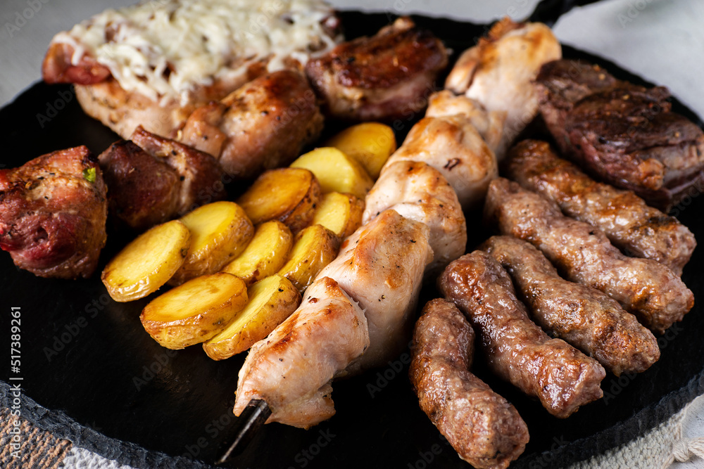 Grilled meat with potatoes