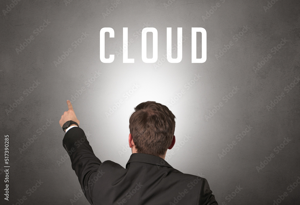 Rear view of a businessman with inscription