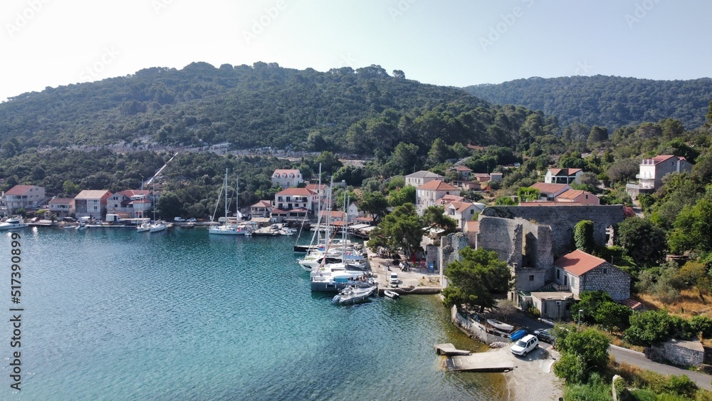 Aerial view at Roman ruins in Polace, Mljet island