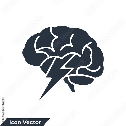 brainstorm icon logo vector illustration. Brain With Thunder symbol template for graphic and web design collection