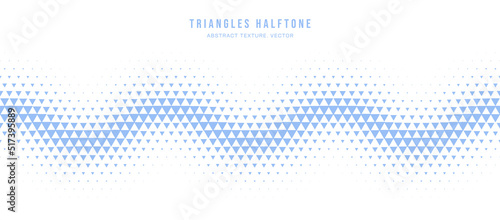 Triangles Halftone Pattern Modern Geometry Abstract Vector Waveform Seamless Blue Border Isolate On White Background. Halftone Art Graphical Minimalist Light Blue Wallpaper. Wavy Form Abstraction