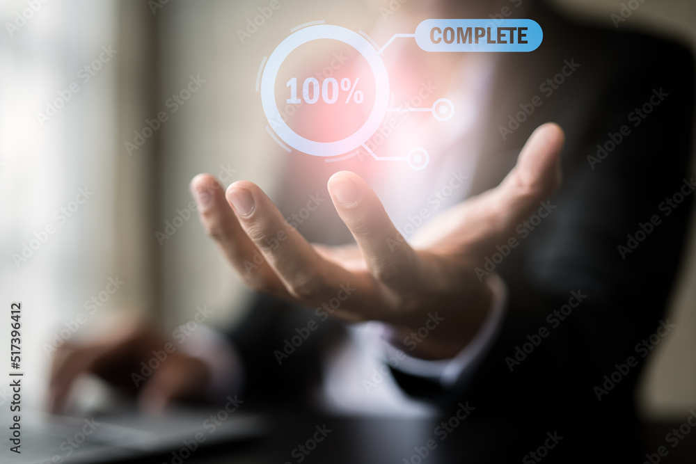 Obraz premium Close up of hands and fingers working on the invisible button on screen and typing the keyboard with the interface button and futuristic technology.