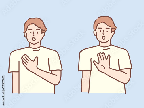 ストップを表す男性のイラスト(困る、待て、考える、問題、不安、禁止、中止、間違い、注意喚起、安全、反対) Illustration of the person who represents the stop.Trouble, wait, think, problem, anxiety, ban, stop, mistake, alert, safety, opposition.