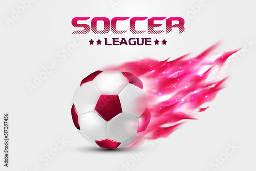 3d Realistic Football flying in fire world cup with soccer tournament league championship sports glow abstract vector background