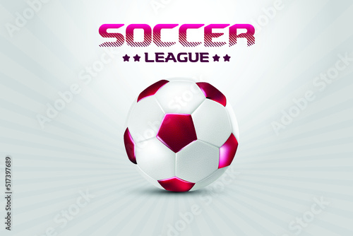3d Realistic Football world cup with Soccer league sports tournament  maroon red ball light gray glowing abstract vector background