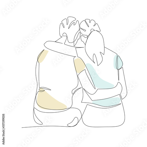 Vector illustration of two girlfriends drawn in line art style