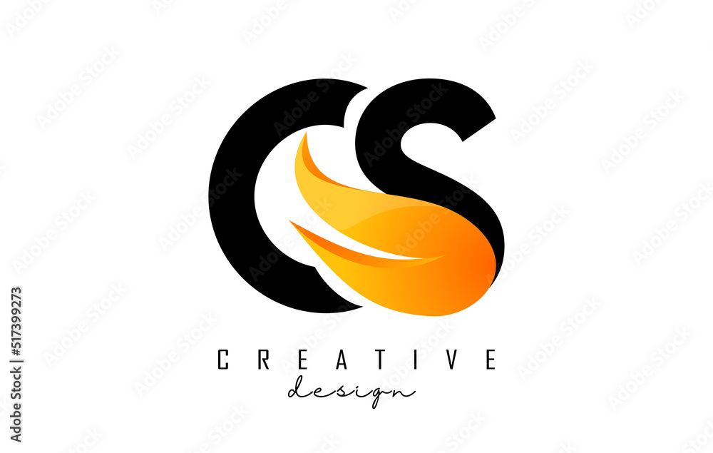 Vector illustration of abstract letters CS c s with fire flames and orange swoosh design. Vector illustration of abstract letters CS c s with fire flames and orange swoosh design.