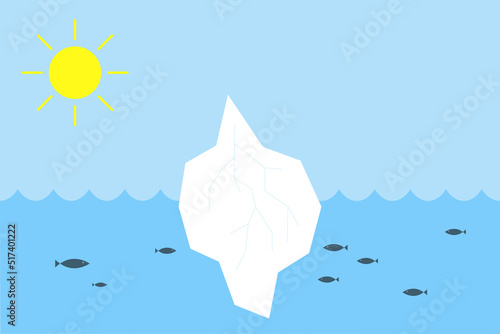Iceberg evaporation icon under the influence of the sun. The global problem with sea level rise.