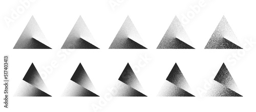 Clockwise Gradient And Shifted Triangle Abstract Shapes Vector Set In Different Variations Isolate On White Background. Various Degree Black Noise Dotted Figure Design Elements Texture Collection