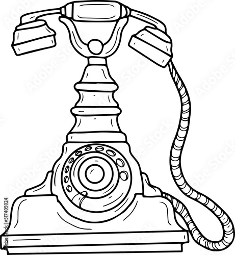
Telephone typewriter patifon old kgigi hand-drawn sketch doodle set large separately on a white background black and white graphics coloring book
