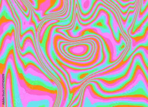 Abstract op-art trippy background with warped colorful lines. Trippy 70s style illustration.