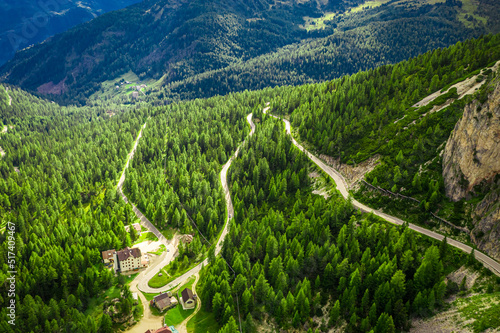 Aerial view of Passo Falazarego, Sass de Stria peak, Dolomites photo
