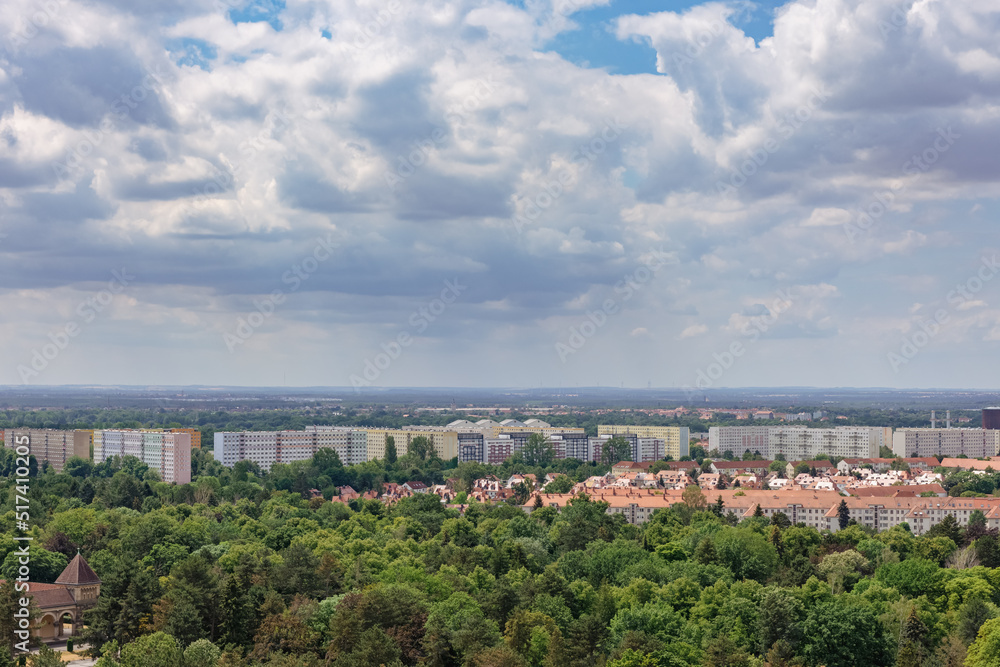 view over apartment blocks of the city of leipzig in germany