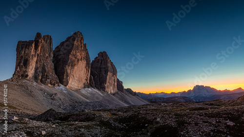 Panorama of Tre Cime di lavaredo after sunset  Dolomites