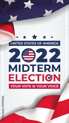 Vetical illustration vector graphic of united states flag, midterm election and year 2022 perfect for election day in united states, united states flag