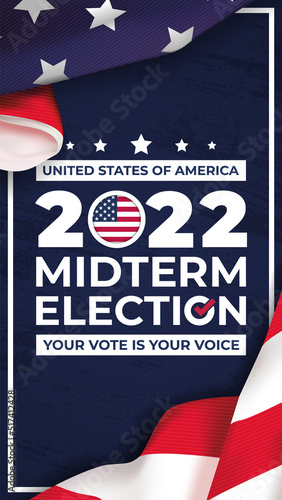 Vetical illustration vector graphic of united states flag, midterm election and year 2022 perfect for election day in united states, united states flag