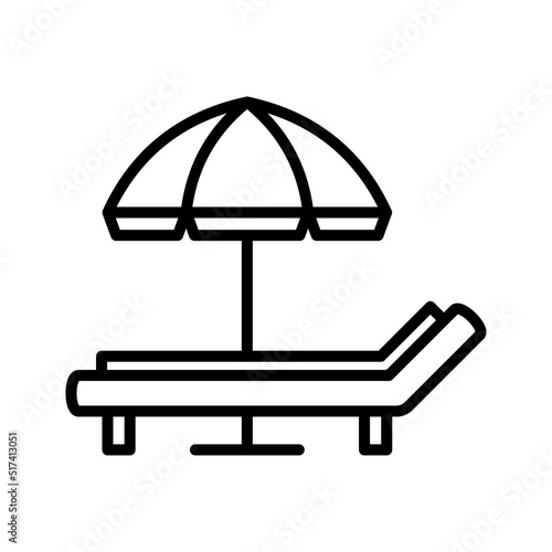 Umbrella chaise longue icon. beach chair. Pictogram isolated on a white background.