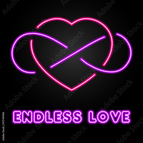 endless love neon sign, modern glowing banner design, colorful modern design trends on black background. Vector illustration.