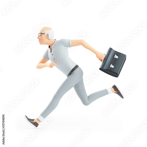 3d senior man running with a briefcase photo