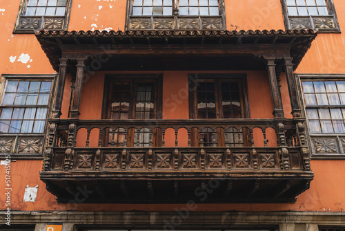 Typical wooden balcony in the city of La Orotava in Tenerife, Canary Islands, Spain. photo