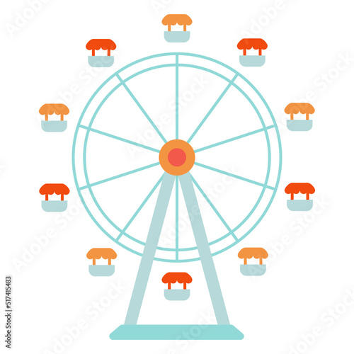 Ferris wheel for a fair or amusement park ride as a simple colorful vector icon