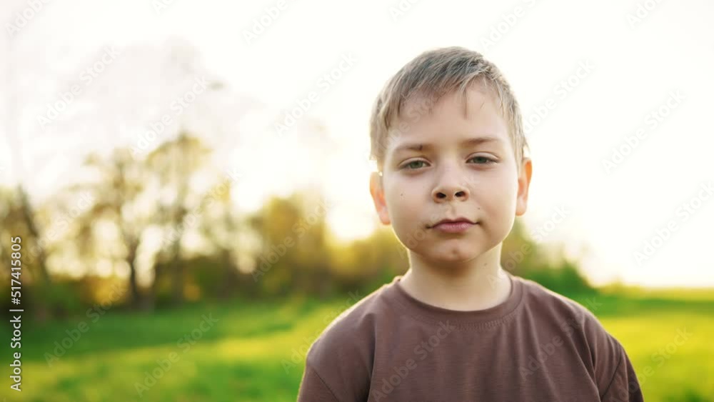 little boy outdoor portrait. happy family kid a dream concept. child close-up in the park in nature looking to the side. boy kid portrait in the lifestyle background grass forest park little boy outdoor portrait. happy family kid a dream concept. child close-up in the park in nature looking to the side. boy kid portrait in the lifestyle background grass forest park